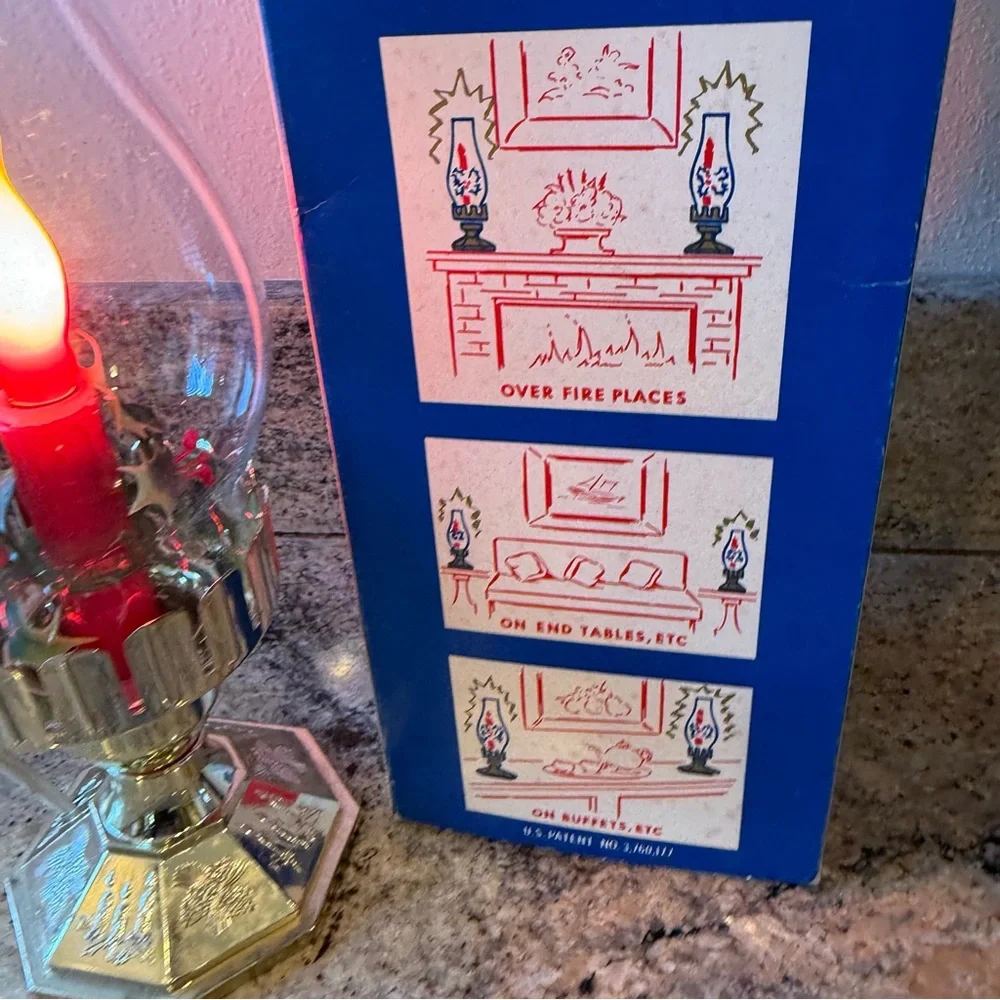Vintage ACLA Electric Christmas Hurricane Candle Lamp with Holly.